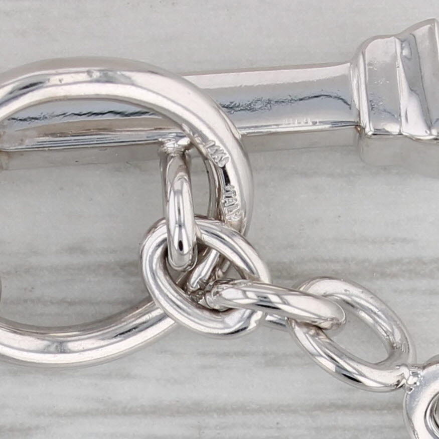 Gray Cable Chain Bracelet Blue Topaz Toggle Clasp 14k White Gold 7.5"