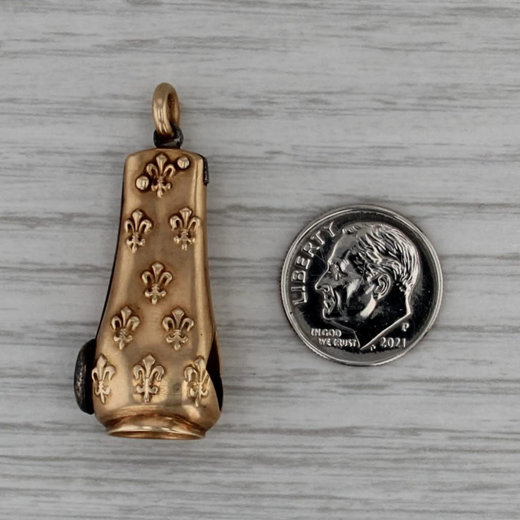 Antique Cigar Cutter Fleur De Lis Pendant 14k Yellow Gold Steel Opens Fob
