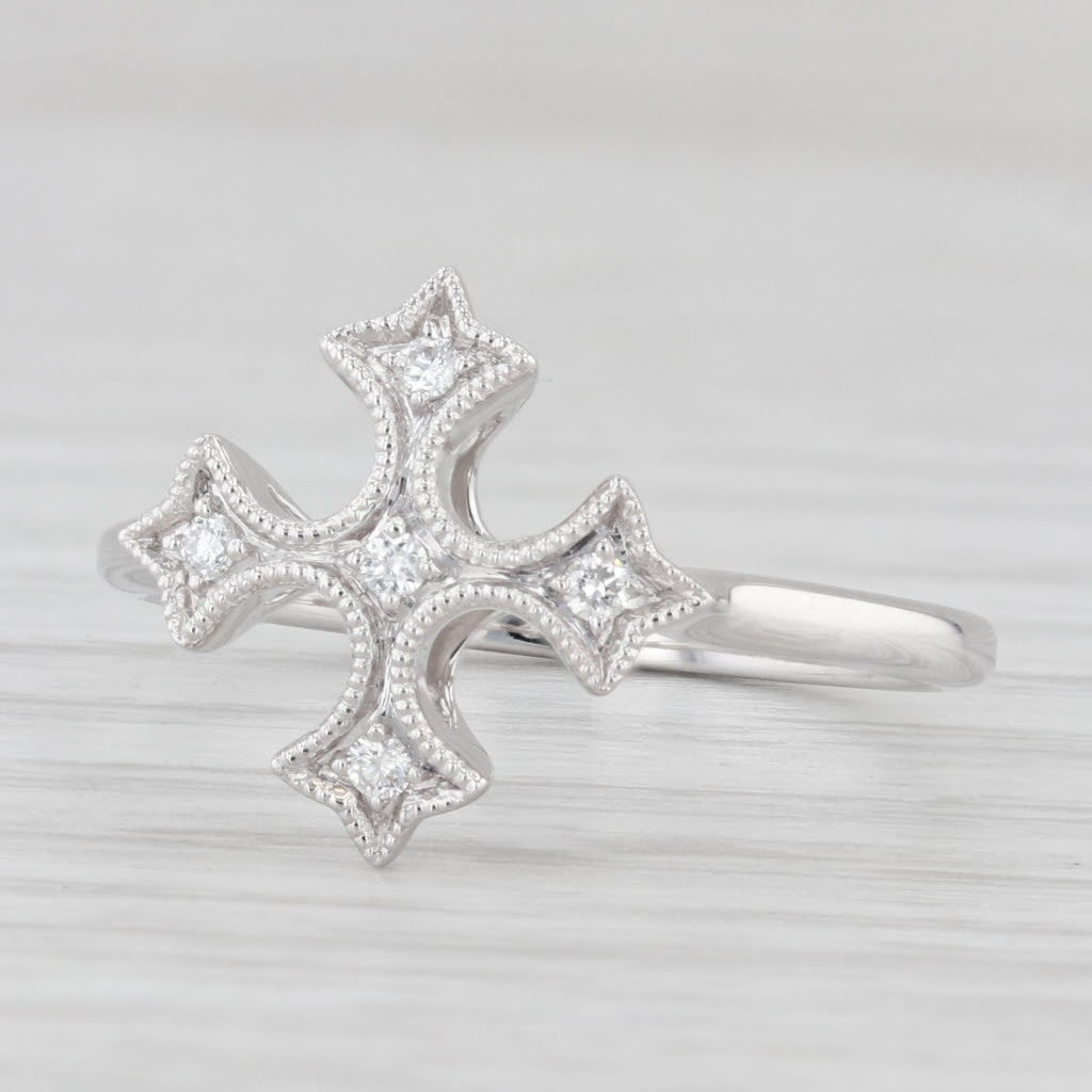 Light Gray New Diamond Cross Ring 14k White Gold Size 6.5