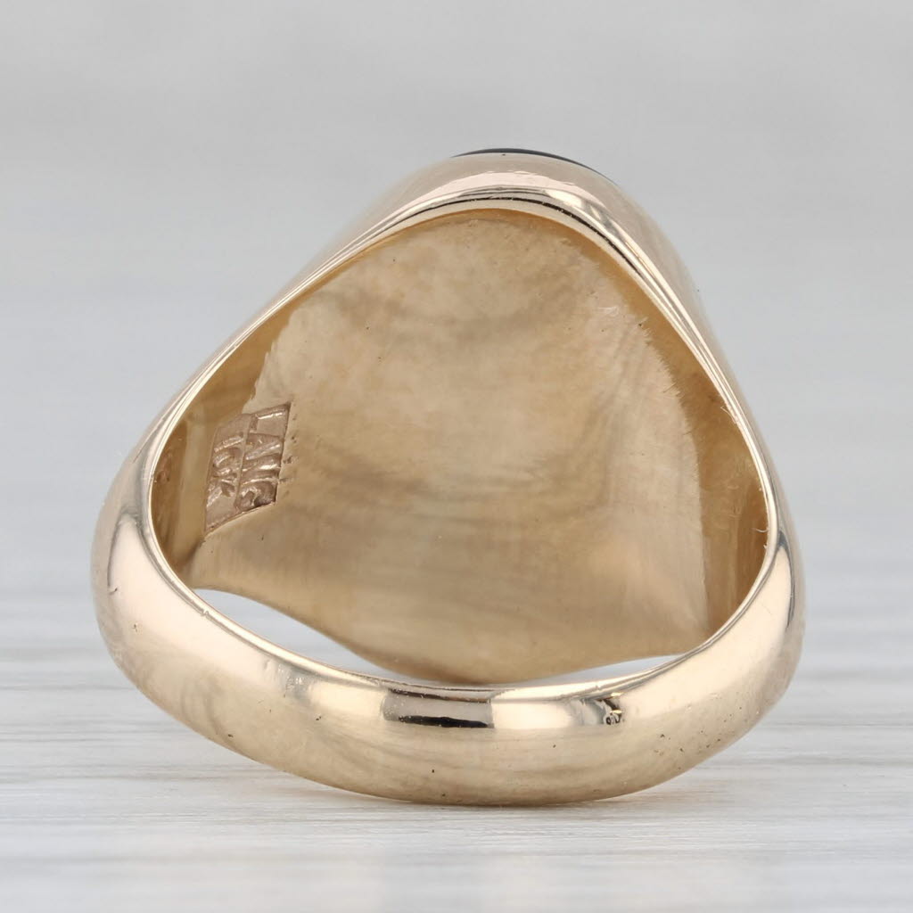 Gray Vintage Onyx Coat of Arms Signet Ring 10k Yellow Gold Size 4.75 Squirell Trees