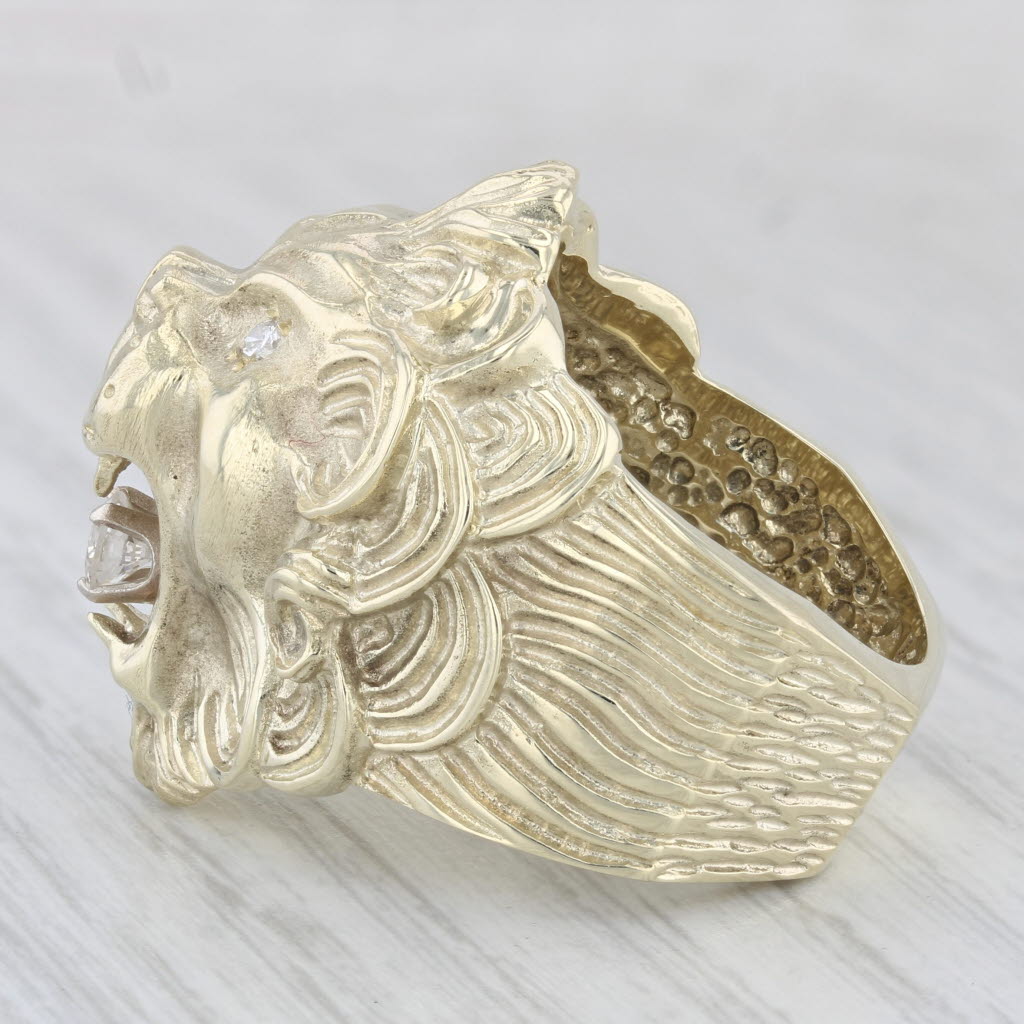 Light Gray 0.29ctw Diamond Roaring Lion Ring 14k Yellow Gold Size 10