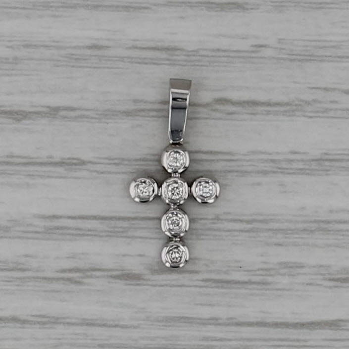 0.10ctw Diamond Cross Pendant 18k White Gold Small Drop