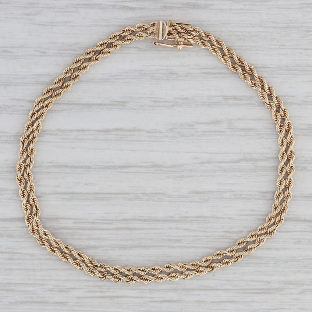 Gray Double Rope Chain Bracelet 14k Yellow Gold 6.75" 3.8mm