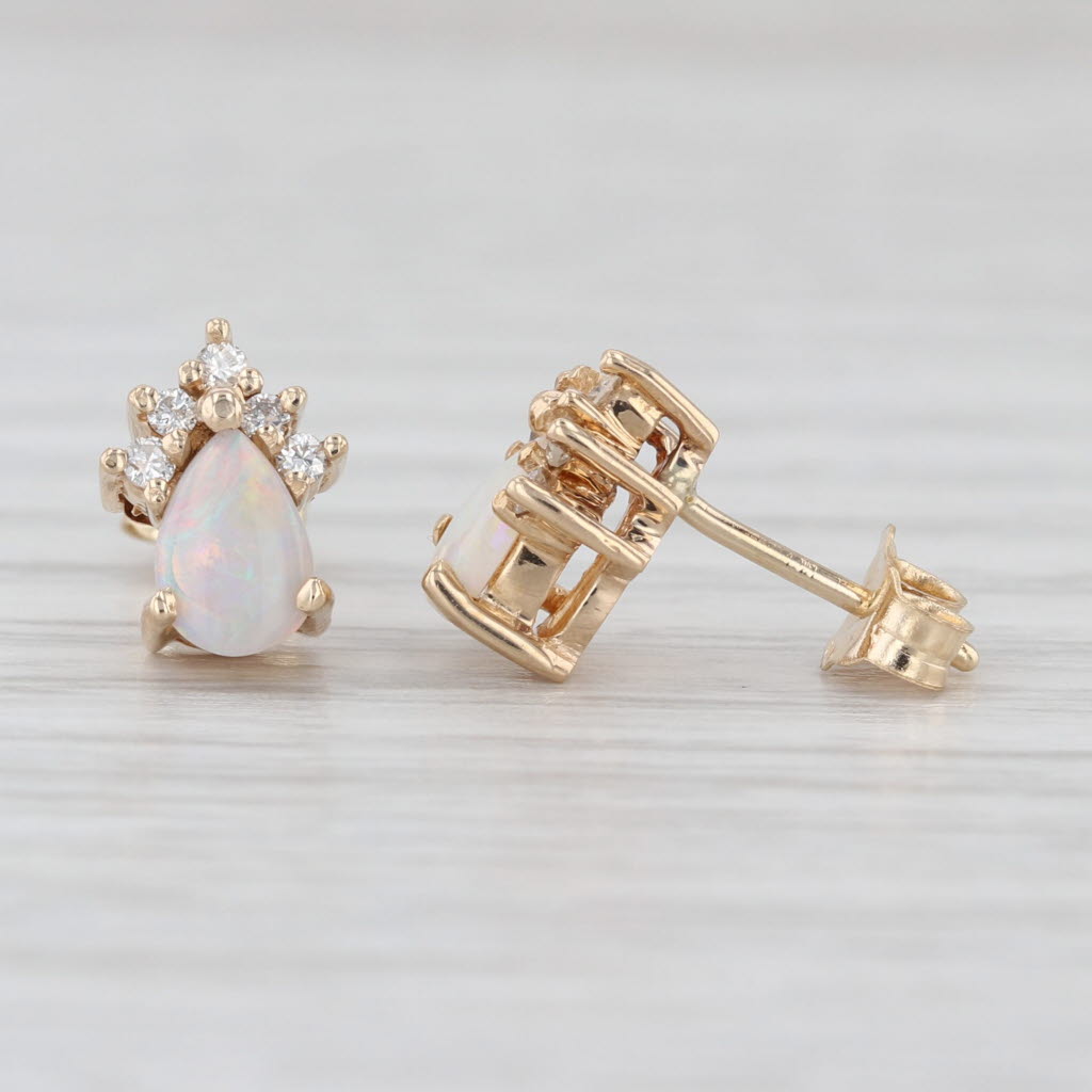 Pear Opal Diamond Teardrop Stud Earrings 14k Yellow Gold