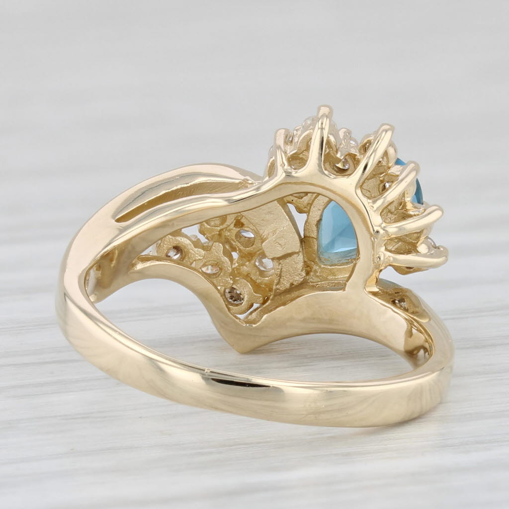 Light Gray 1.15ctw Pear Blue Topaz Diamond Ring 14k Yellow Gold Size 5.25