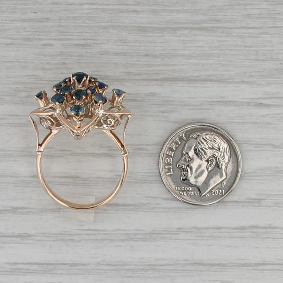 Vintage 2.15ctw Blue Sapphire Cluster Ring 14k Gold Size 6.5 Flower Cluster