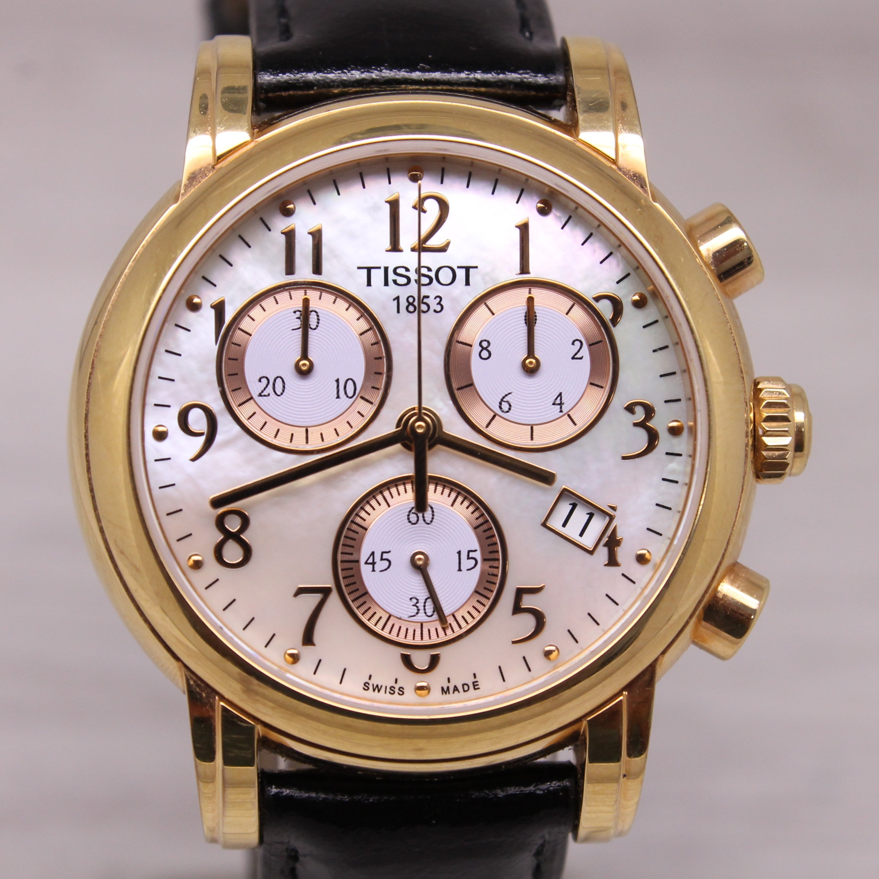 Tissot Dressport Chronograph Quartz Watch Steel 35mm MOP Dial T050217A Swiss