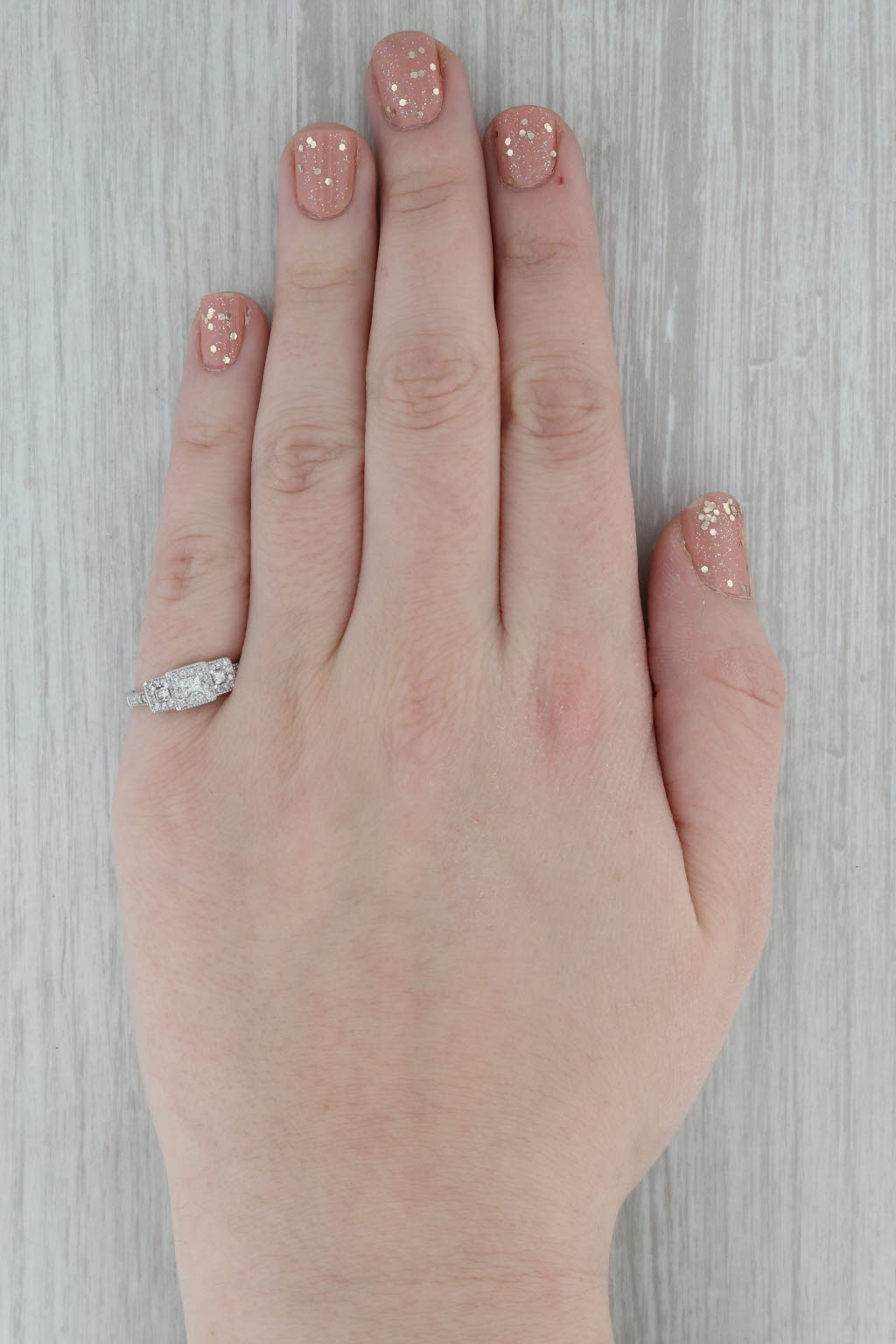 Dark Gray 0.50ctw Diamond 3-Stone Halo Engagement Ring 14k White Gold Size 7