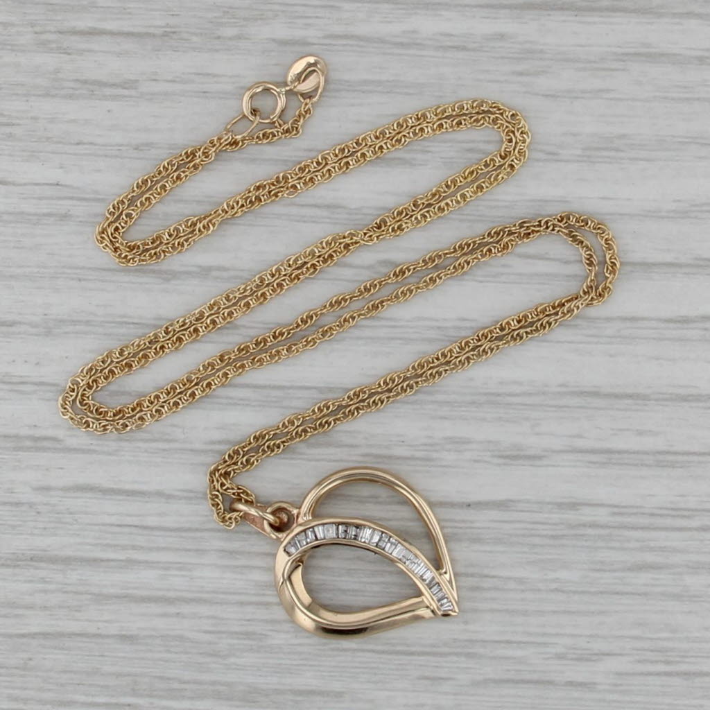 0.30ctw Diamond Heart Pendant Necklace 14k Yellow Gold 20.25" Rope Chain