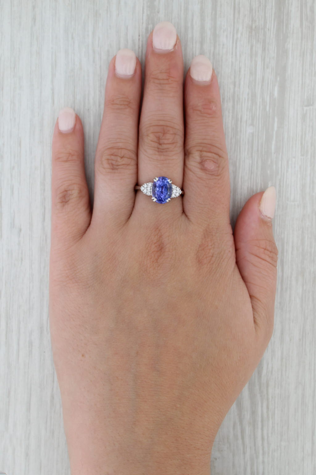 3.64ctw Oval Tanzanite Diamond Ring 18k White Gold Size 8