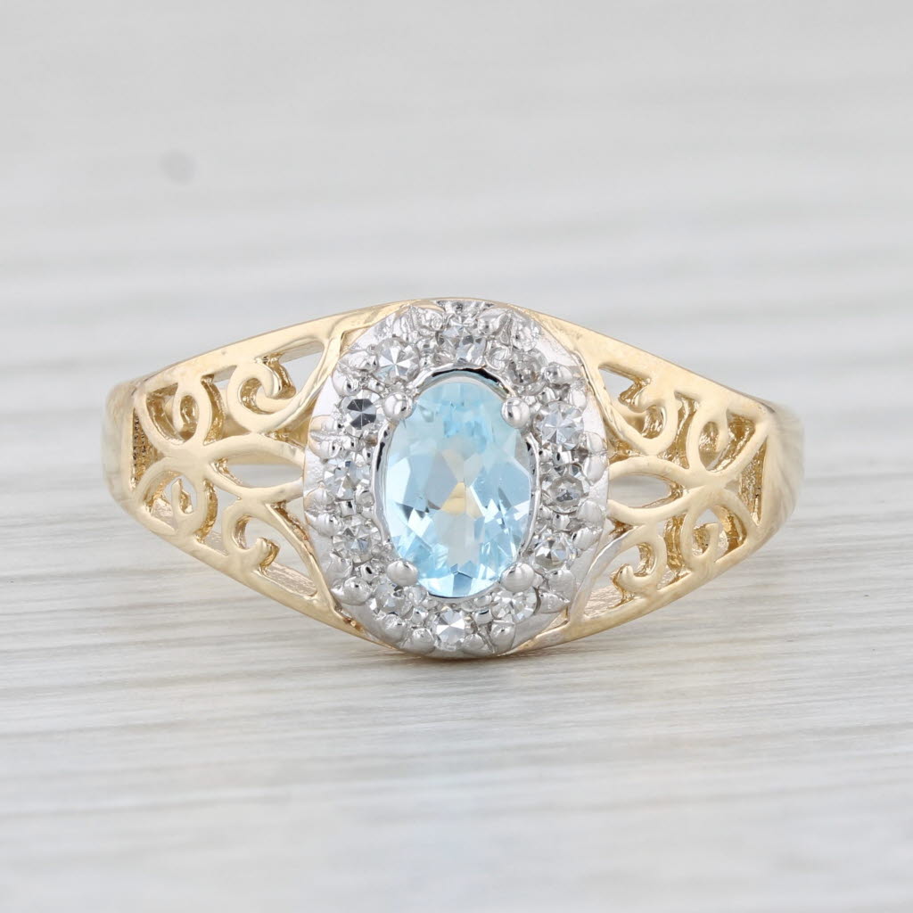 Light Gray 0.58ctw Oval Topaz Diamond Halo Ring 14k Yellow Gold Size 7.5 Openwork