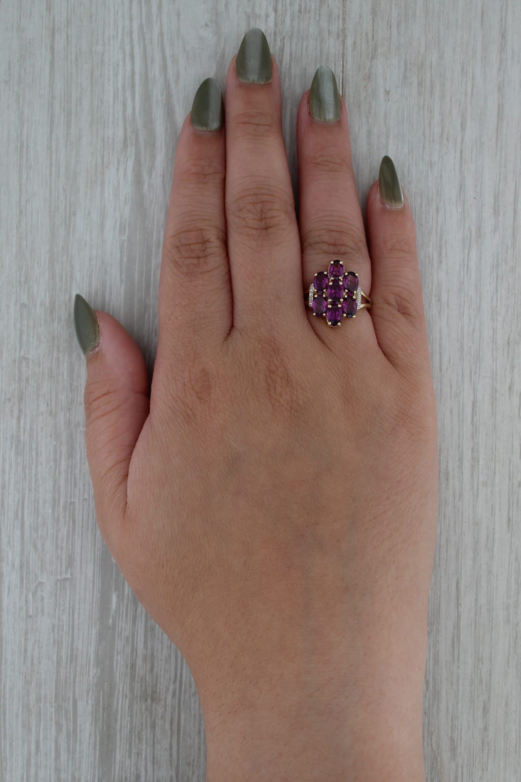3.47ctw Garnet Cluster Diamond Ring 10k Yellow Gold Size 6