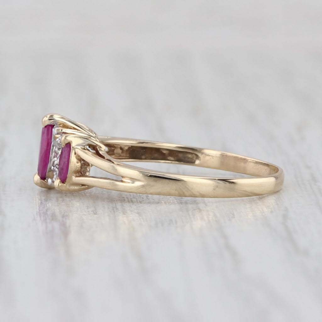 0.40ctw Ruby Marquise 3-Stone Diamond Ring 10k Yellow Gold Size 7