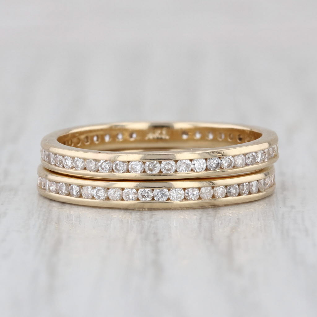 0.68ctw Diamond Eternity Bands 14k Yellow Gold Size 7 Stackable Wedding 2 Rings