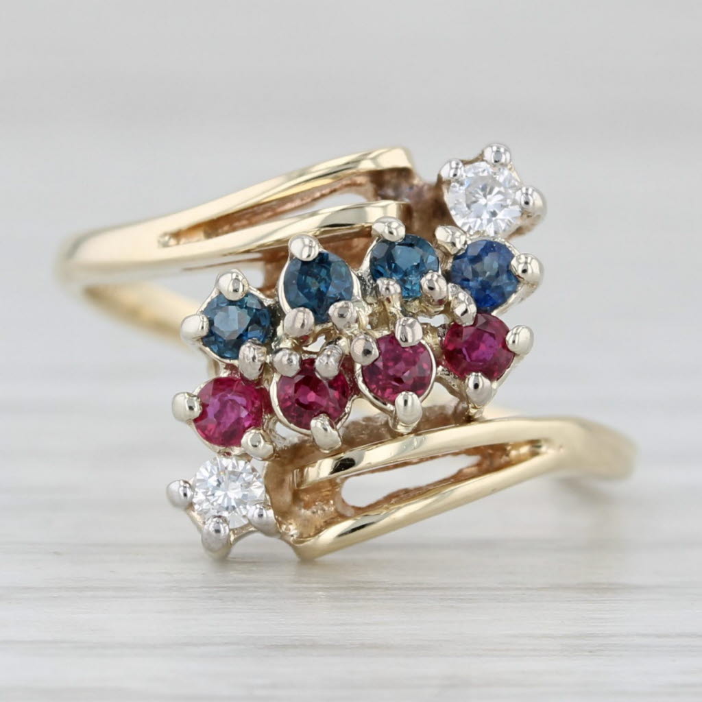 Light Gray 0.47ctw Ruby Sapphire Diamond Bypass Ring 14k Yellow Gold Size 5.25