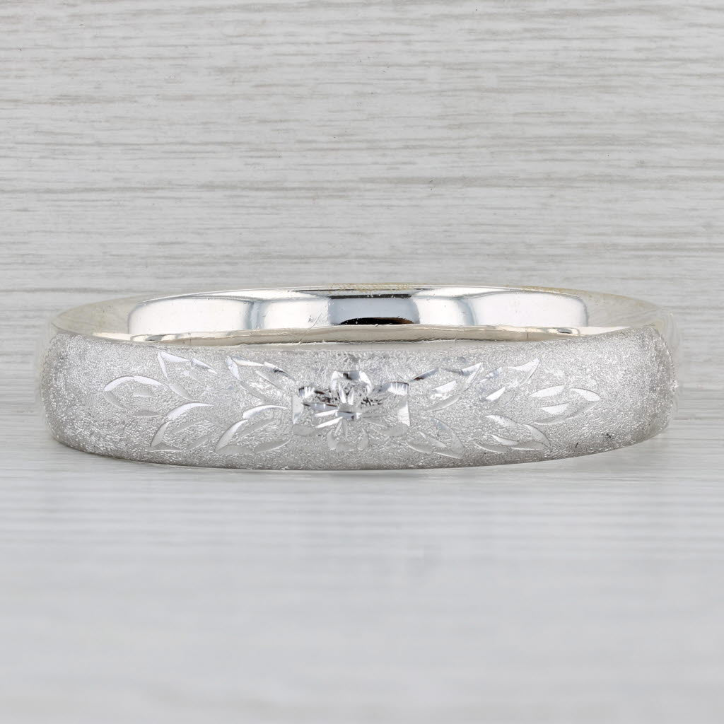 Gray Flower Engraved Bangle Bracelet Sterling Silver 7" 12.5mm