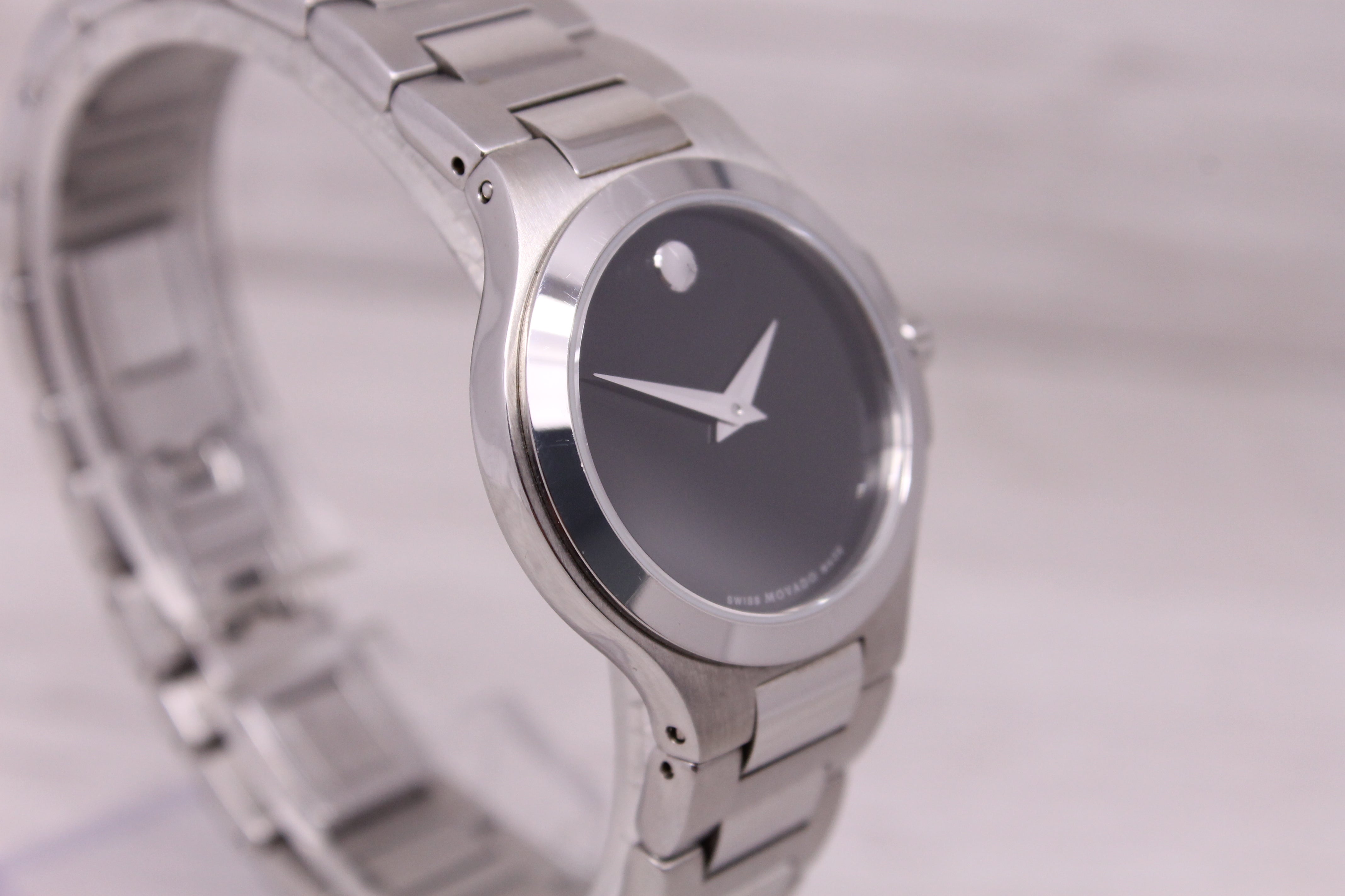 Gray Movado Museum 28mm Stainless Steel Ladies Quartz Bracelet Watch 01.3.14.1033