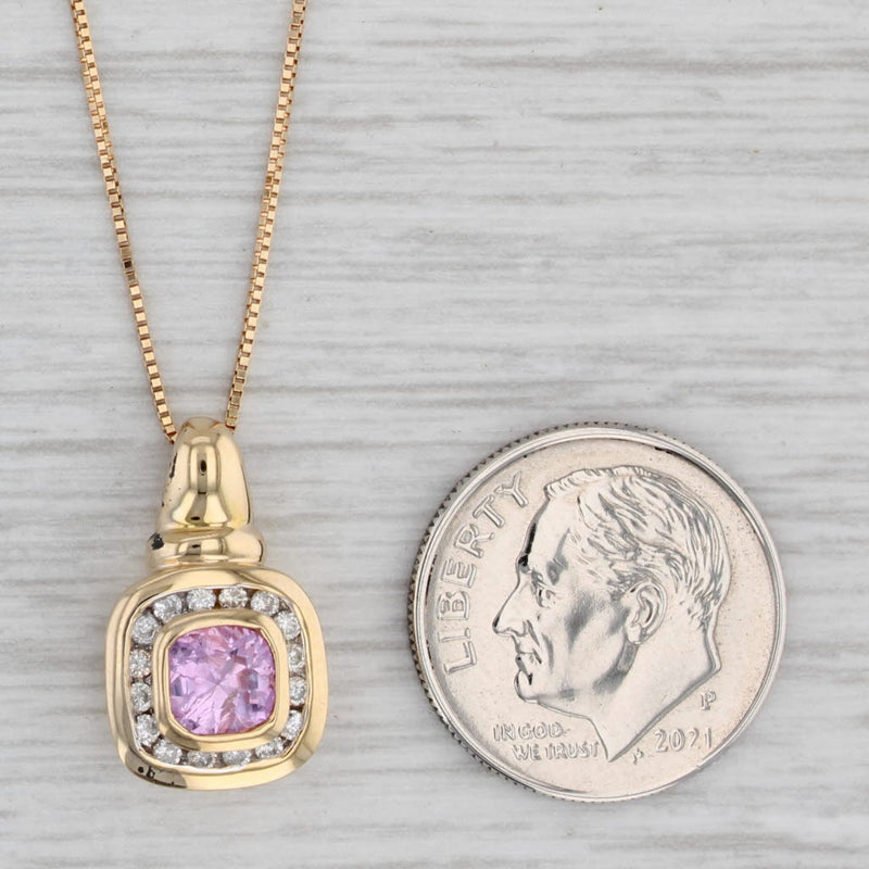 Gray 1.05ctw Pink Sapphire Diamond Halo Pendant Necklace 14k Gold 18" Box Chain