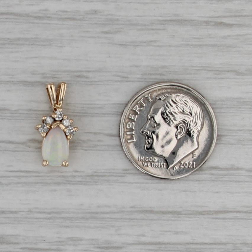 Pear Opal Diamond Pendant 14k Yellow Gold Small Teardrop