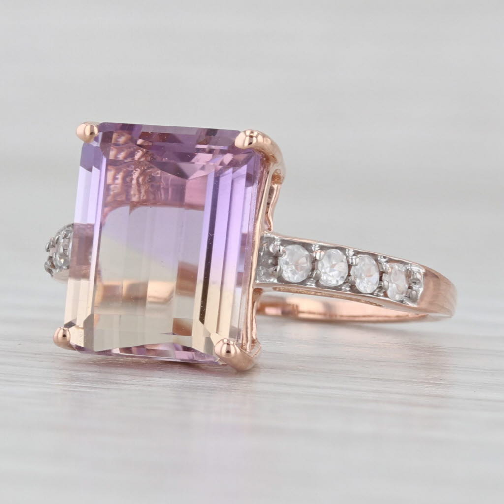 4.66ctw Purple Yellow Ametrine Zircon Cathedral Band Ring 10k Rose Gold Size 6