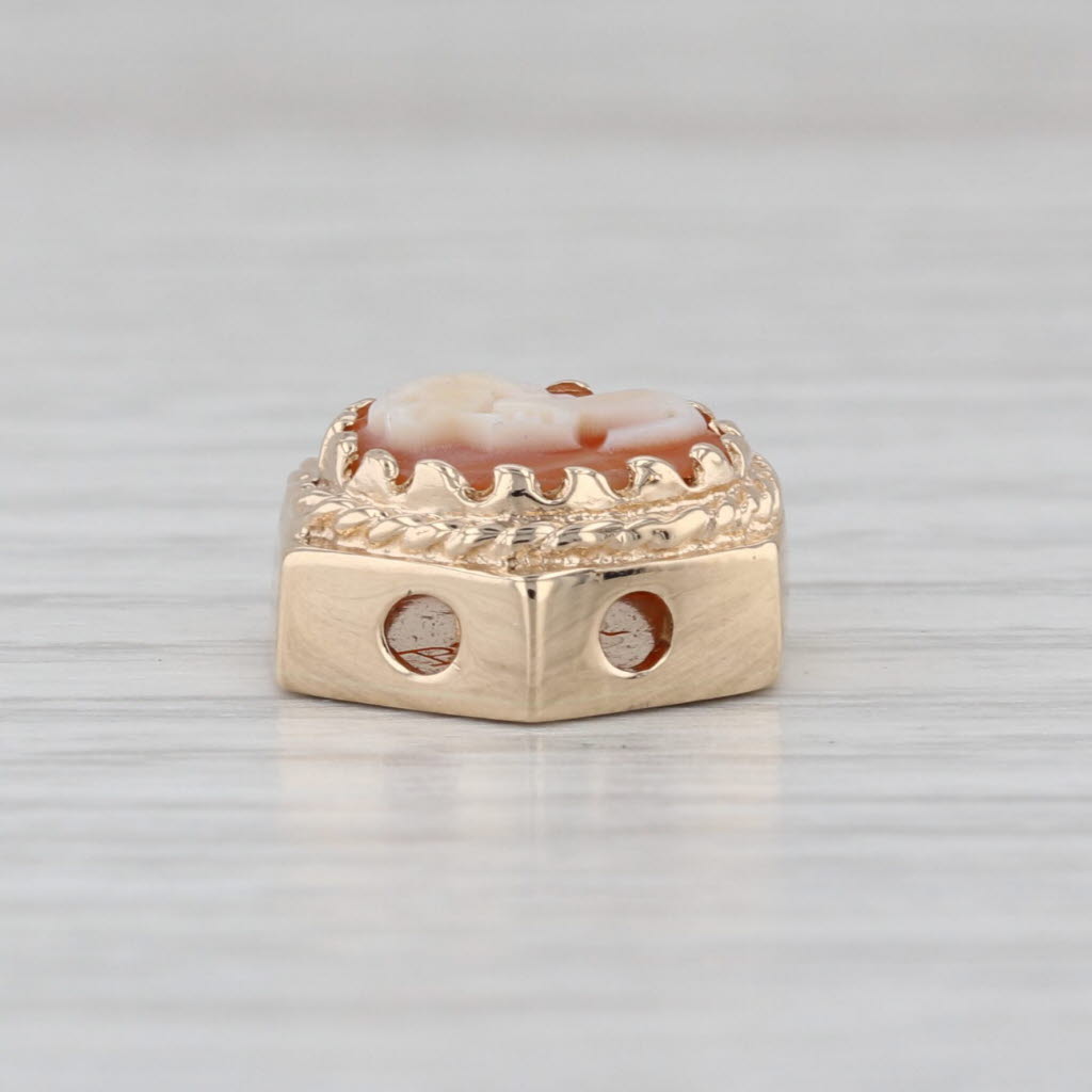 Carved Shell Cameo Slide Bracelet Charm 14k Yellow Gold Vintage Archer Hallmark
