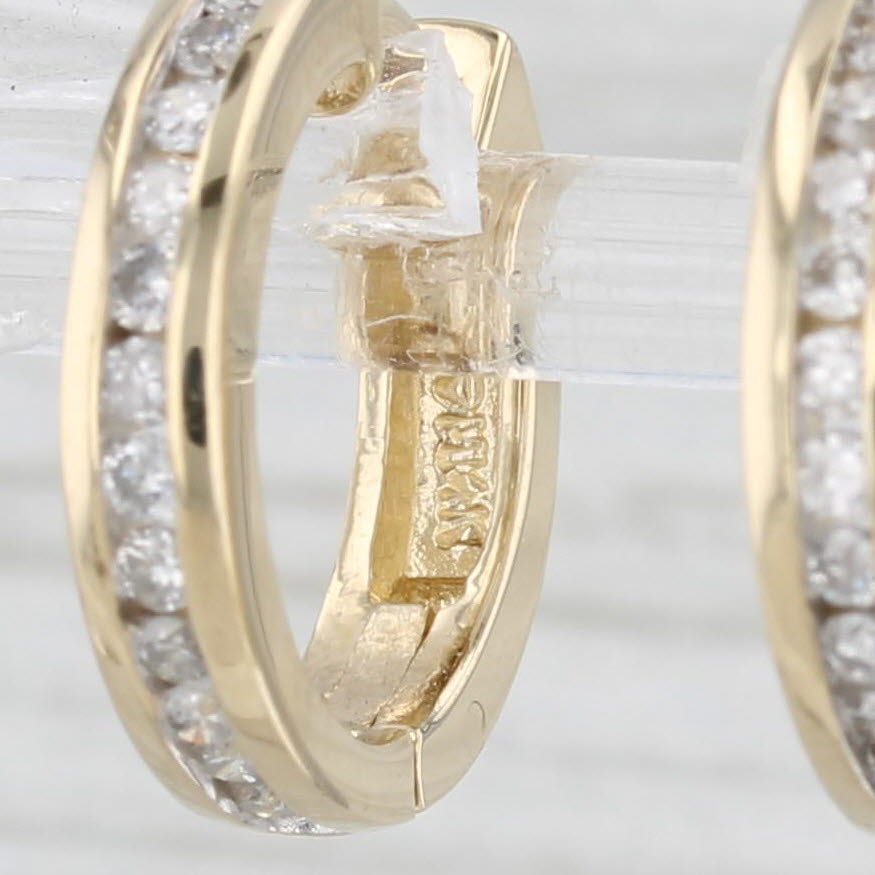 Light Gray 0.40ctw Diamond Hoop Huggie Earrings 14k Yellow Gold Snap Top Round Hoops