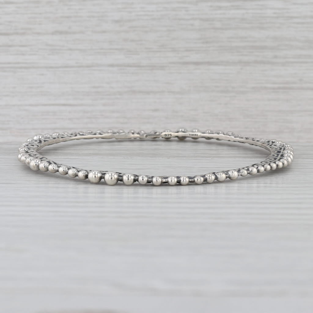 Ornate Bead Accented Bangle Bracelet Sterling Silver 8.5" 3.5mm Stackable