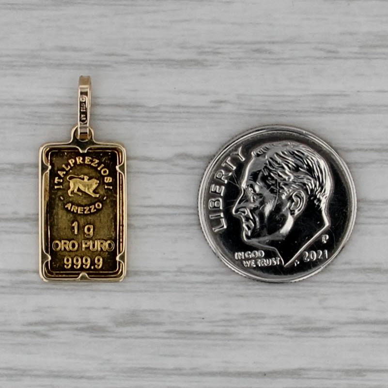 Italpreziosi Arrezzo 1g Oro Puro 999.9 Gold Bar Pendant 14k Bezel Charm