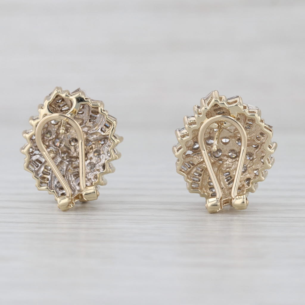2ctw Diamond Cluster Drop Earrings 10k Yellow White Gold Omega Backs