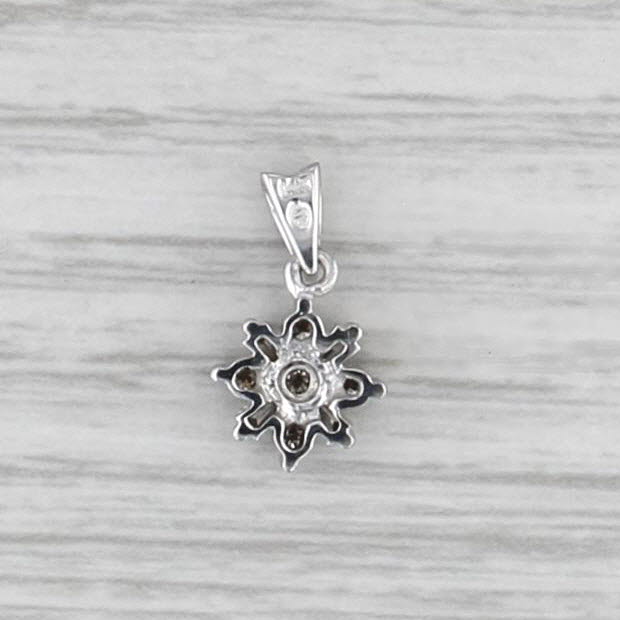 Small Diamond Flower Pendant 0.23ctw 14k White Gold Snowflake