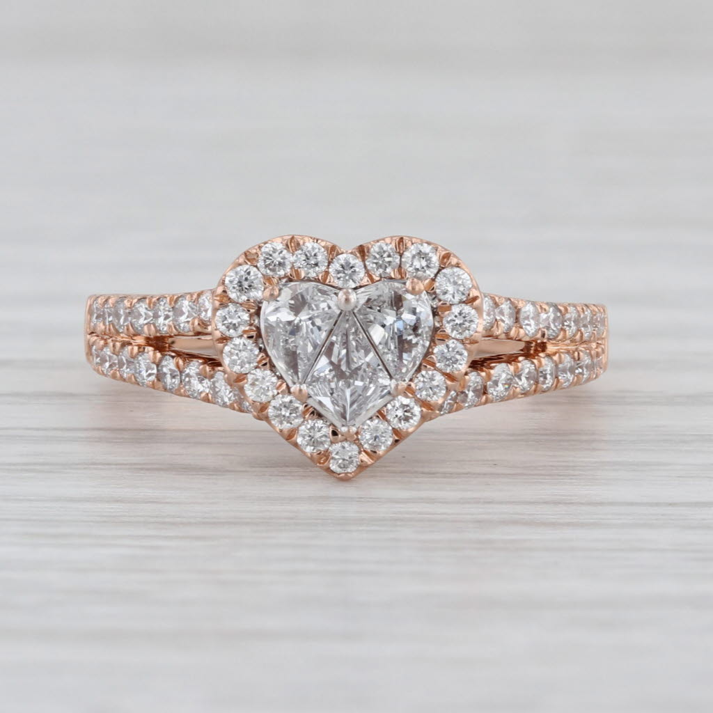 1.08ctw Diamond Heart Halo Engagement Ring 14k Rose Gold Size 7