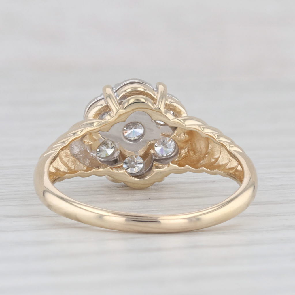 Light Gray 0.95ctw Diamond Cluster Ring 14k Yellow Gold Vintage Engagement Size 9.75
