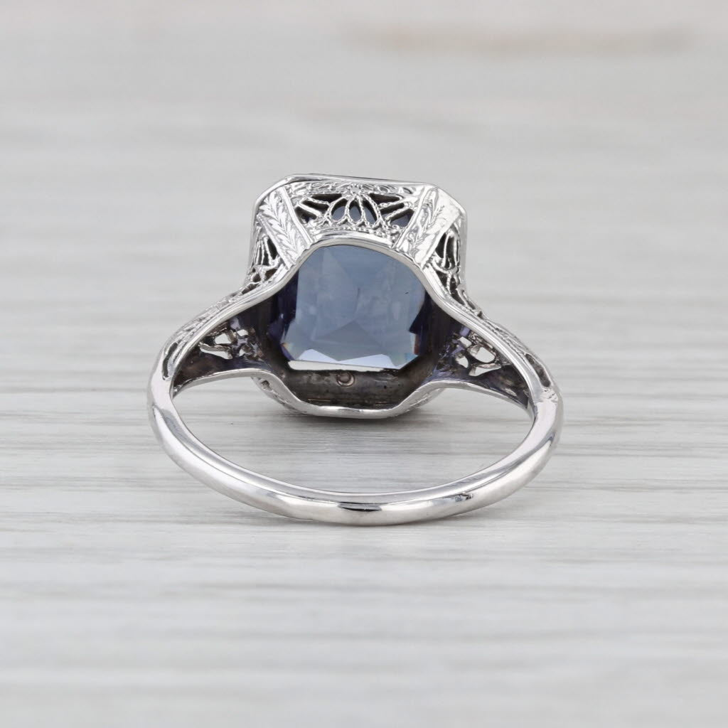 Art Deco 3.90ct lab Created Color Change Sapphire Solitaire Ring 18k White Gold
