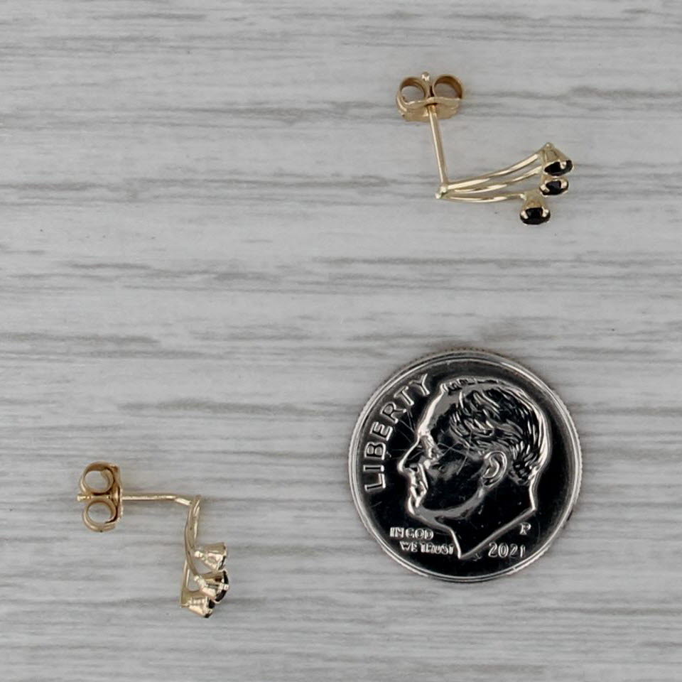 0.30ctw Blue Sapphire 3-Stone Drop Stud Earrings 14k Yellow Gold