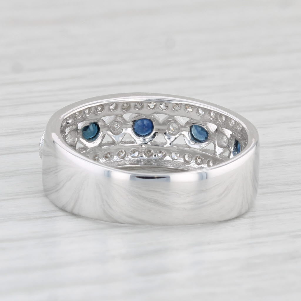 Light Gray 0.46ctw Blue Sapphire Diamond Ring 14k White Gold Sz 6 Wedding Anniversary Band