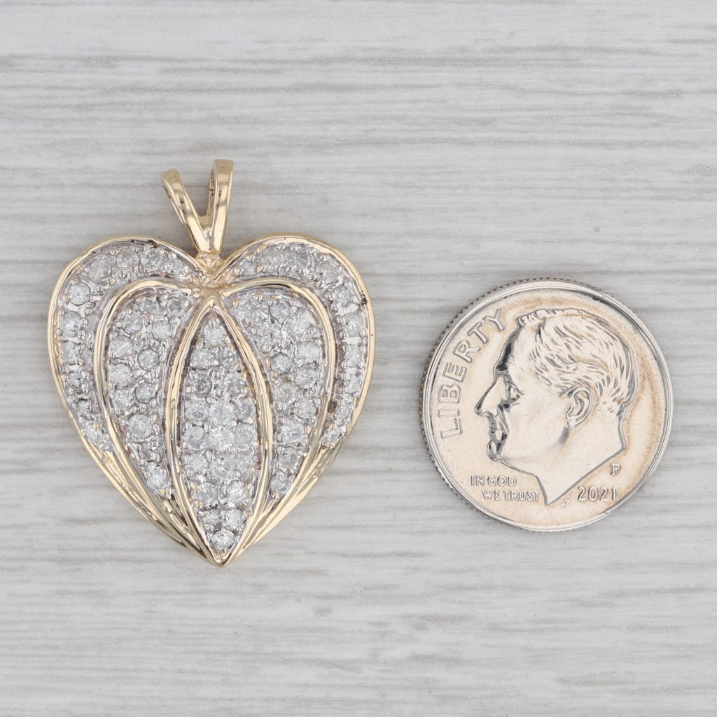 Gray Pave 0.90ctw Diamond Heart Pendant 10k Yellow Gold