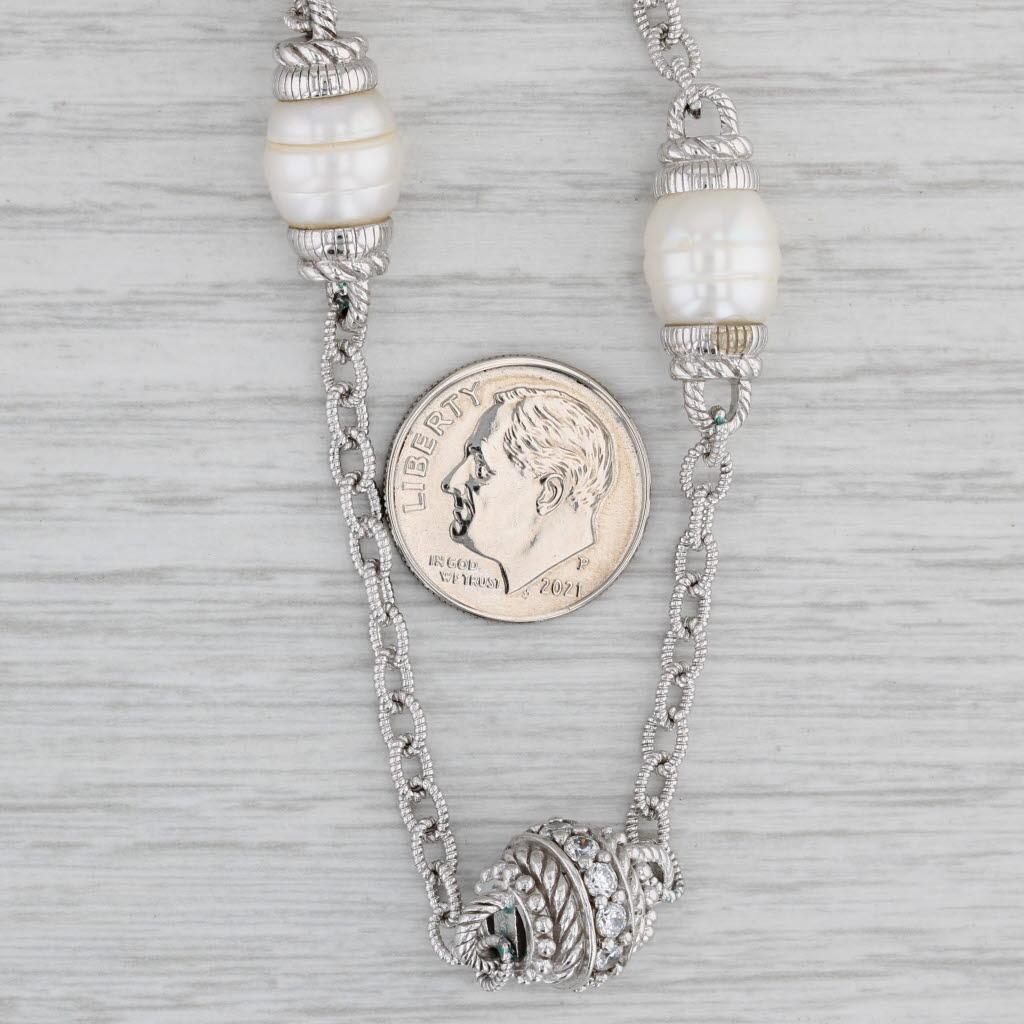 Gray Judith Ripka Cubic Zirconia Pearl Necklace Sterling Silver 17"