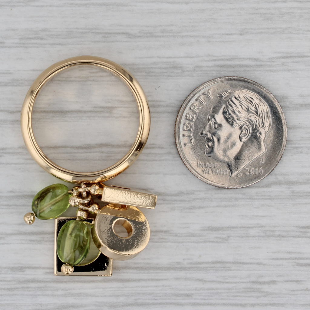Gray 2 Peridots Abstract Charm Ring 18k Yellow Gold Size 6 Cocktail Dolce