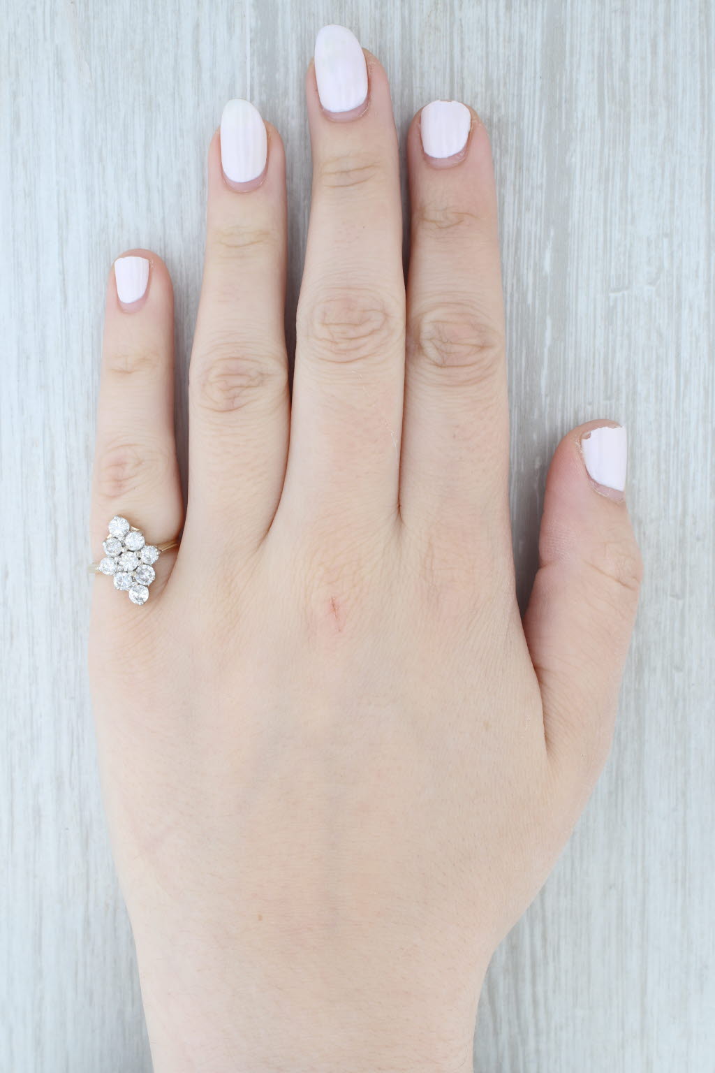 Light Gray 1.35ctw Diamond Cluster Ring 14k Yellow Gold Size 6