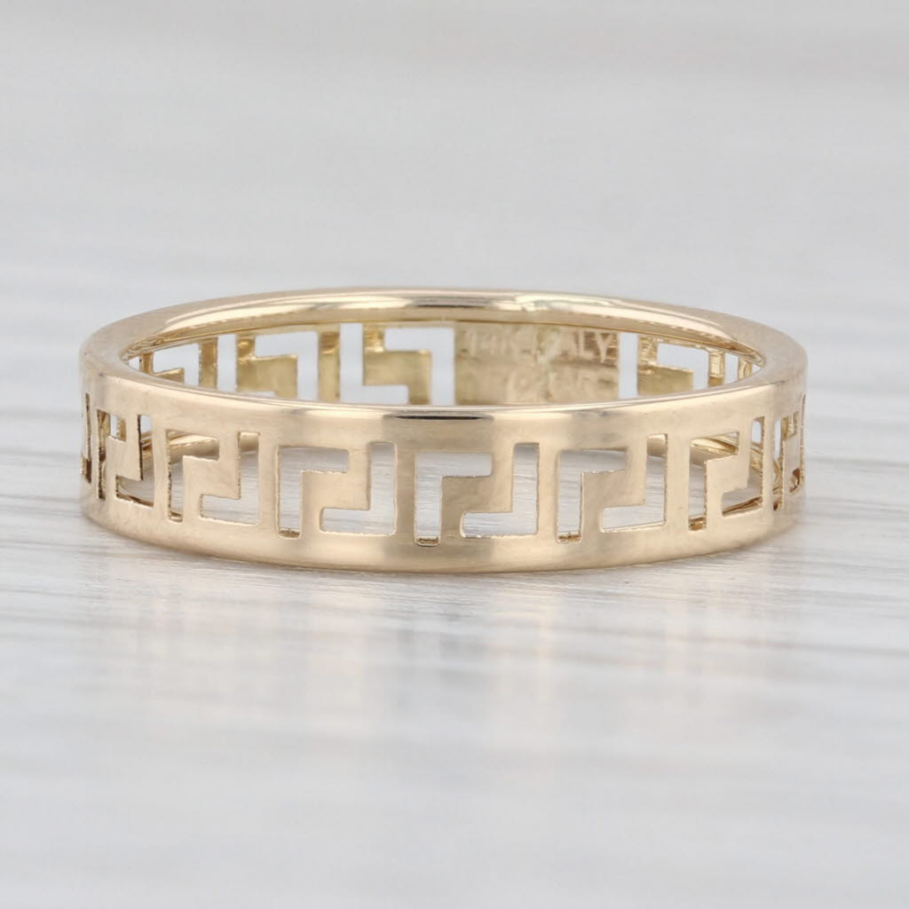 Greek Key Pattern Band Ring 14k Yellow Gold Size 6 Ring Wide 4.3mm