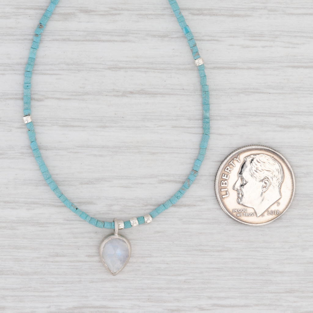 New Nina Wynn Moonstone Pendant Bead Turquoise Lotus Necklace Sterling Silver