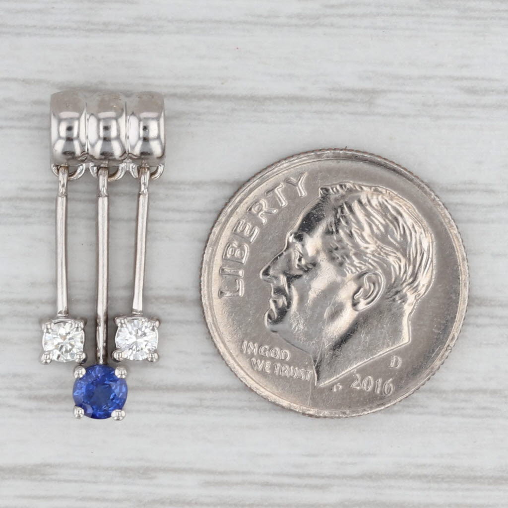 Gray 0.32ctw Diamond Blue Sapphire Pendant 18k White Gold Slide 3-Stone Fringe