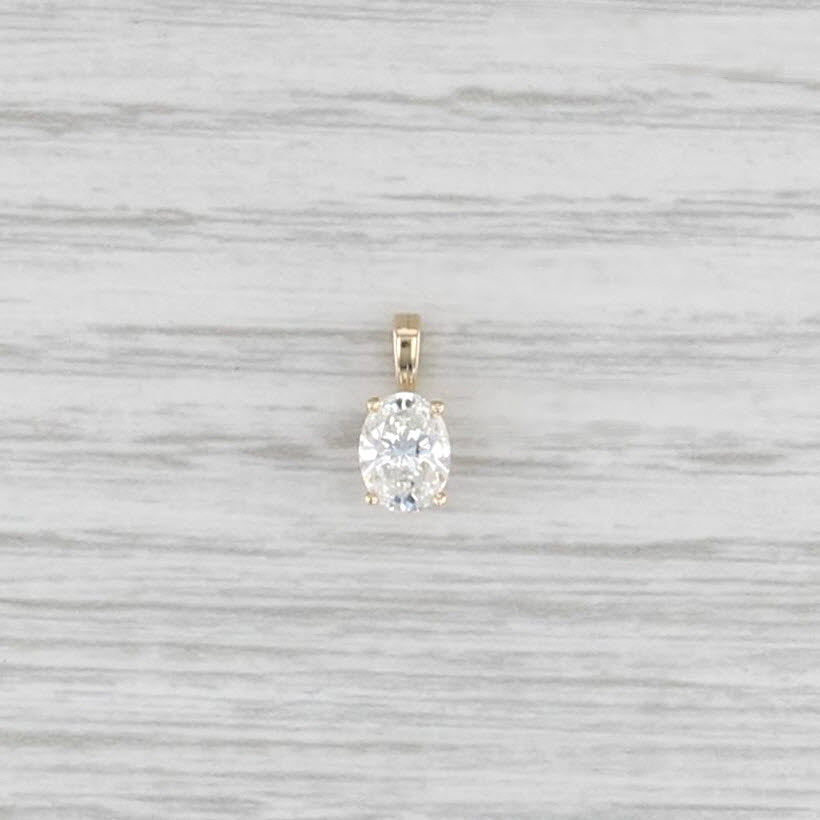 New 0.59ct Oval Diamond Solitaire Pendant 14k Yellow Gold Small Drop