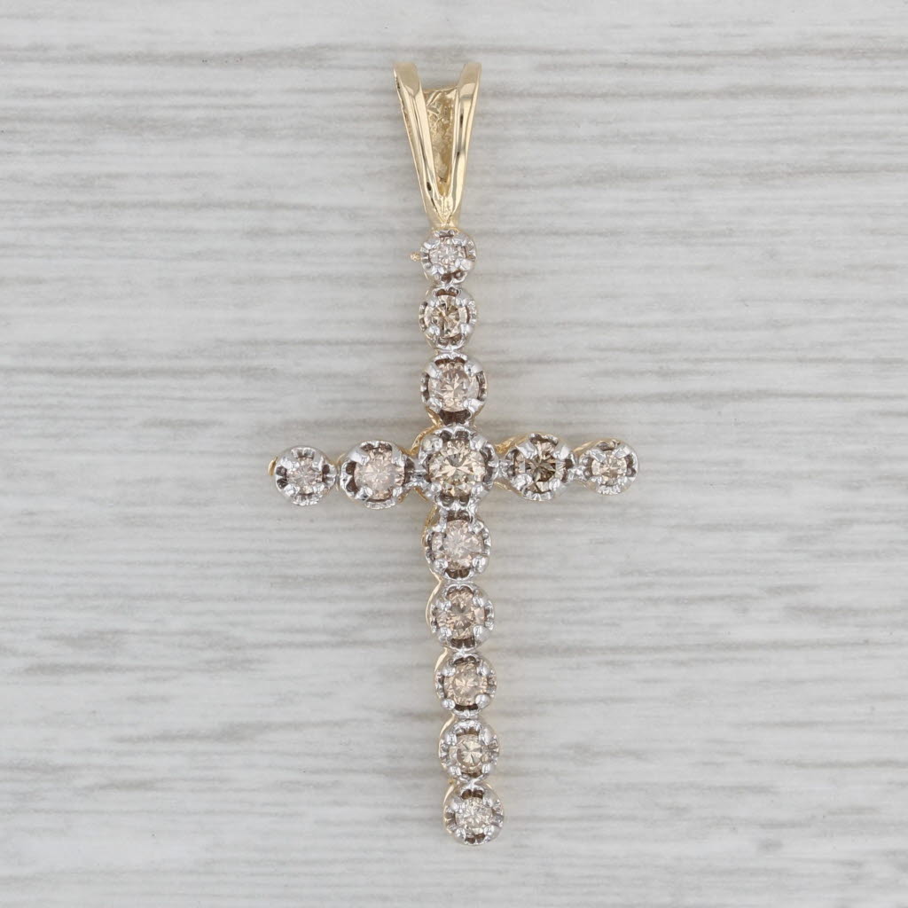Gray 0.48ctw Champagne Diamond Cross Pendant 14k Yellow Gold