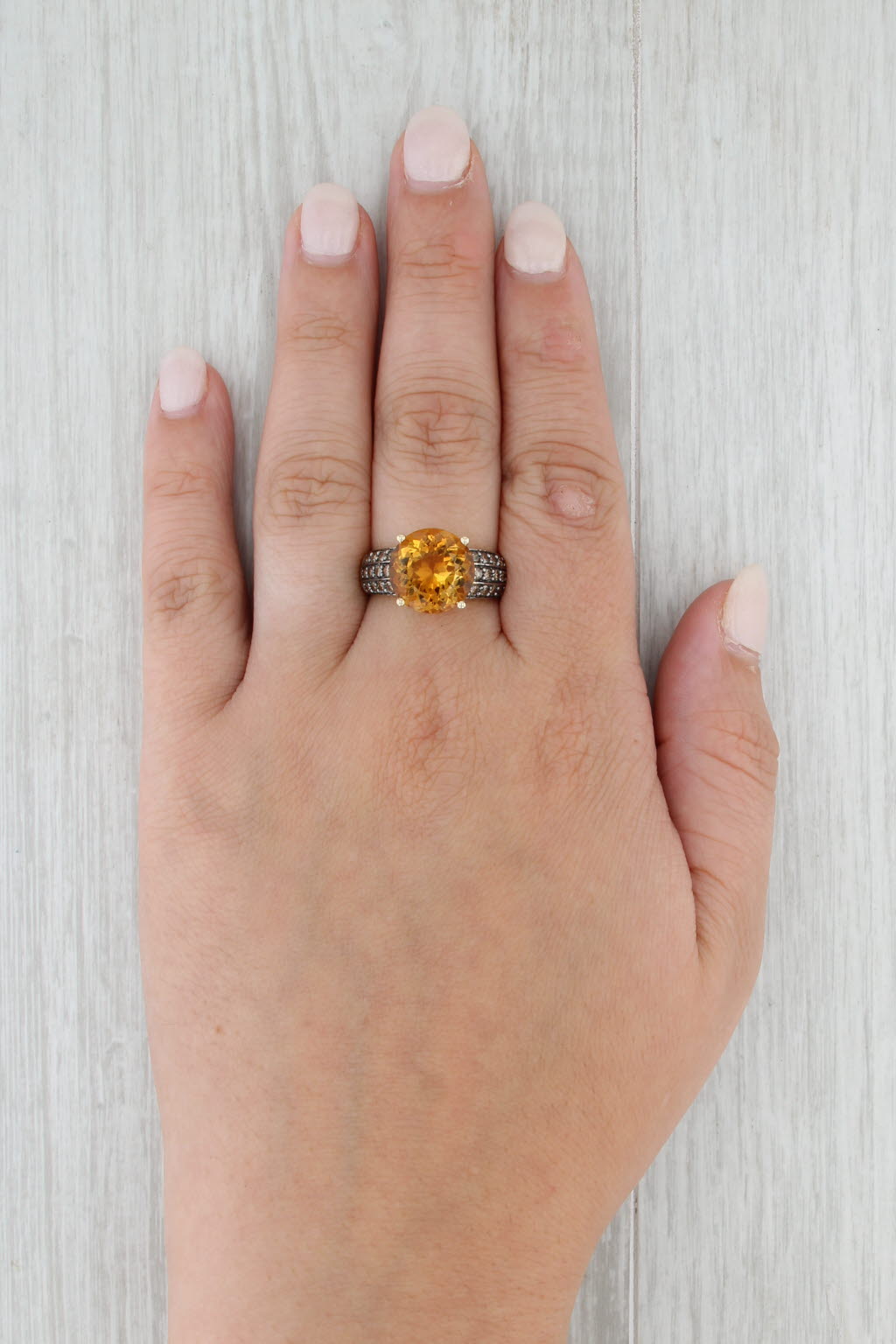 Citrine Champagne Diamond Ring 10k Yellow Gold Size 8.25 Cocktail