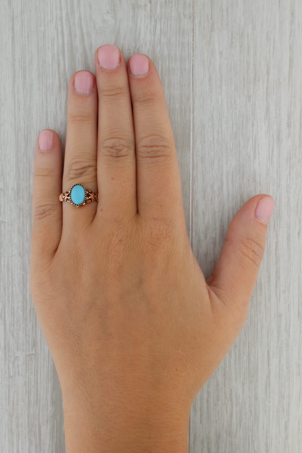 Rosy Brown Victorian Turquoise Glass Ring 10k Yellow Gold Small Size 5.75 Antique