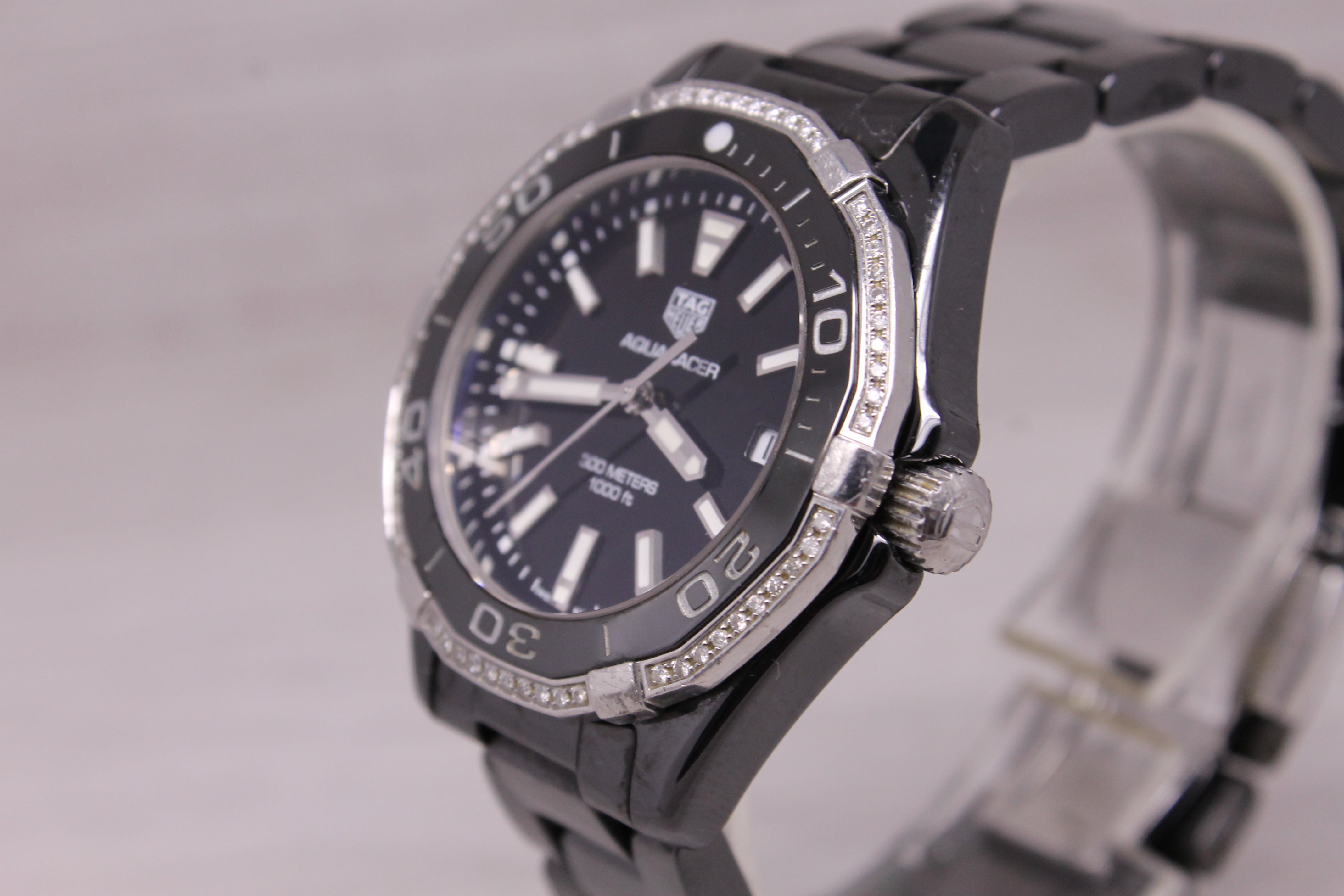 Tag Heuer Ladies Aquaracer Black Ceramic & Diamond 35mm Quartz Watch Box WAY1395