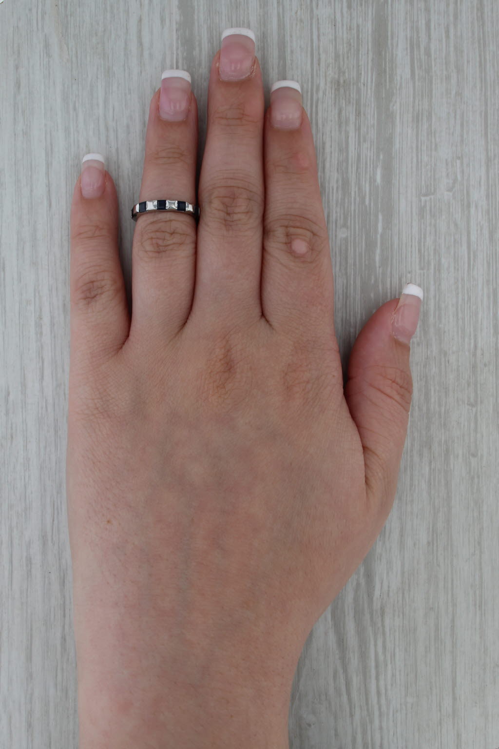0.75ctw Blue Sapphire Ring 14k White Gold Size 4.75 Stackable Wedding Band