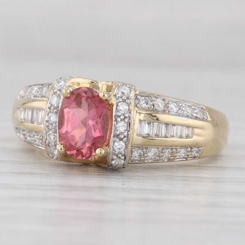 Light Gray 1.20ctw Pink Tourmaline Diamond Ring 14k Yellow Gold Size 7