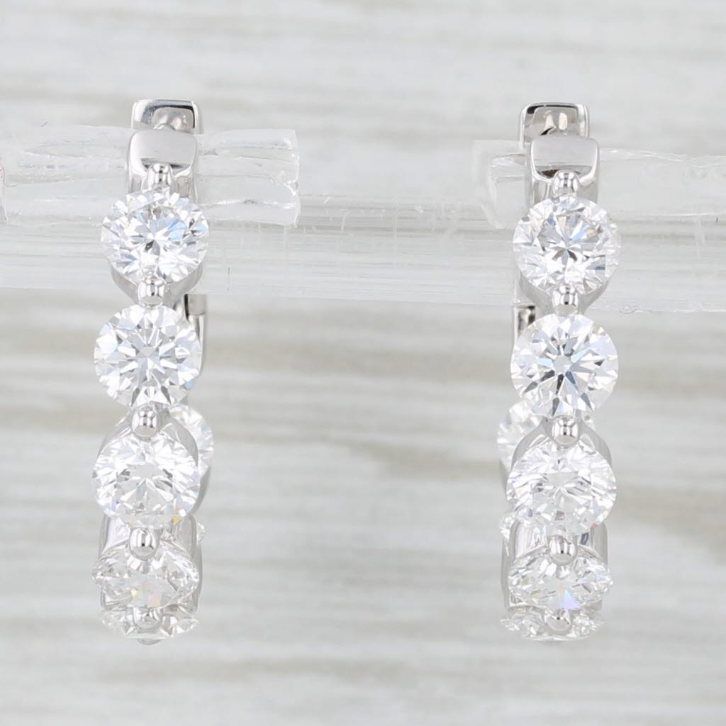 Light Gray New 3.25ctw Diamond Inside Out Hoop Earrings 18k White Gold Snap Top Hoops